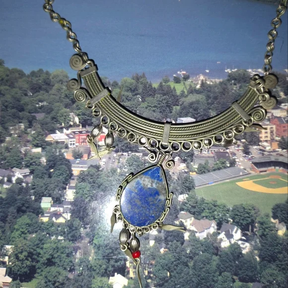Antique Lapis Stone Silver Necklace Tribal - Picture 5 of 5